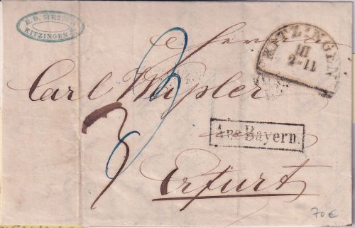 Bayern - Kitzingen 2/11 HKS Portobrief n. Erfurt Ra1 "Aus Bayern" - mit Inhalt