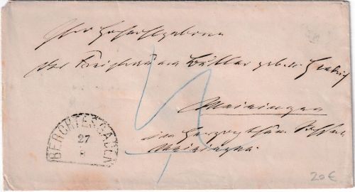 Bayern - Berchtesgaden 27/8 HKS Portobrief n. Meiningen ca. 1860
