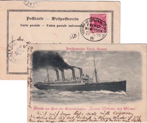 DR - Deutsch-Amerikanische-Seepost Bremen New York IV AK Dampfer n. München 1898