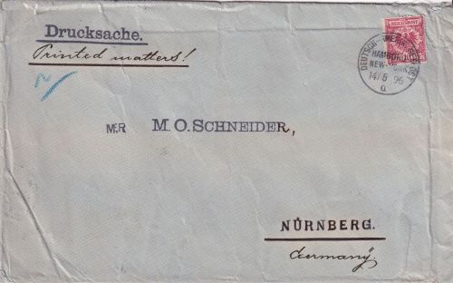 DR - 10 Pfg. K/A Drucksache >100g Deutsch-Amerik. Seepost Hamburg New York 1896