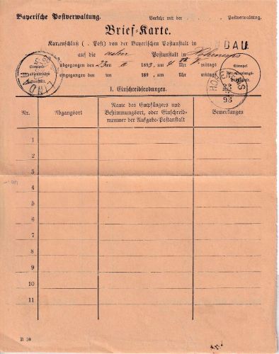 Bayern/Österreich - Lindau K1+L1 1893 Briefkarte f. Sendungen n. Hohenems