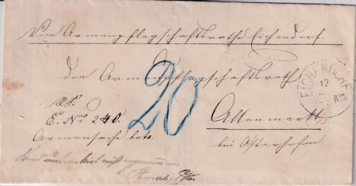 Bayern - Eichendorf 1881 K1 Dienstbrief (Armensache) n. Altenmarkt - Nachporto
