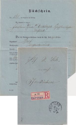 Bayern - Triftern 1898 Rückschein n. Pfarrkirchen