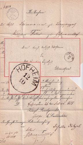 Bayern - Hofheim 12/10 K1 (Type I !!) Dienstbrief n. Schweinfurt ca. 1877