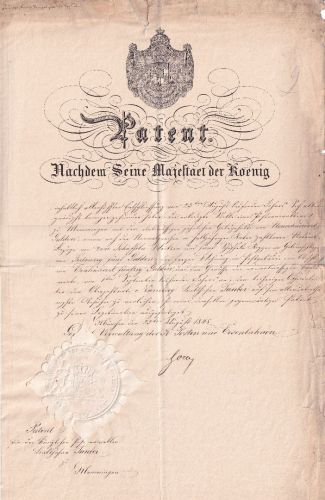 Bayern - München 1848 Patent für einen Kgl. Postverwalter in Memmingen