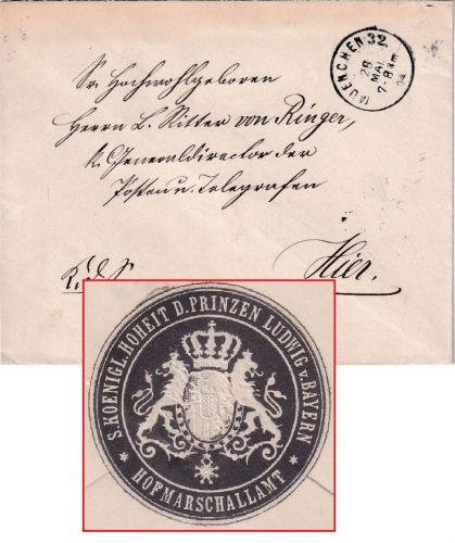 Bayern - München 32 1904 Ortsbrief Kgl. Dienstsache/Hofmarschallamt Prinz Ludwig