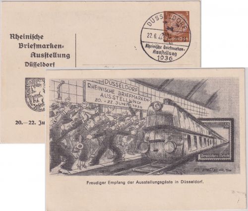DR - Düsseldorf Rheinische Briefmarken-Ausst. 3 Pfg. Privatganzsache SST 1936