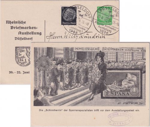DR - Düsseldorf Rheinische Briefmarken-Ausst. 5 Pfg. Privatganzsache SST 1936