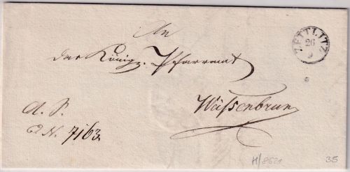 Bayern - Zeitlitz 26/9 Fingerhut-K1 Dienstbrief Weißenhorn - Weißenbrunn 1841
