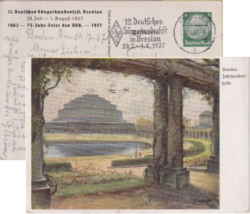 DR - Breslau 12. Dt. Sängerbundesfest 6 Pfg. Privatganzsache Masch.-SST 1937