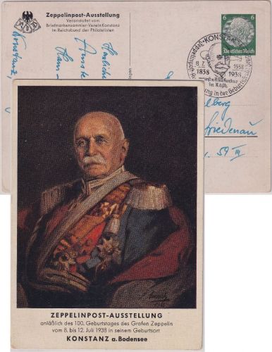 DR - Konstanz Zeppelinpost-Ausstellung 6 Pfg. Privatganzsache SST 1938