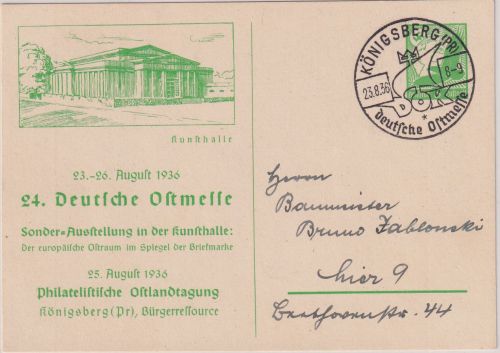 DR - Königsberg OPr. 24. Dt. Ostmesse 5 Pfg. Privat-Ganzsache SST 1936