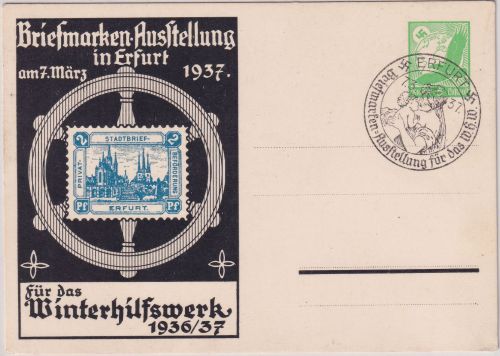 DR - Erfurt WHW-Briefmarken-Ausstellung 5 Pfg. Privat-Ganzsache SST 1937