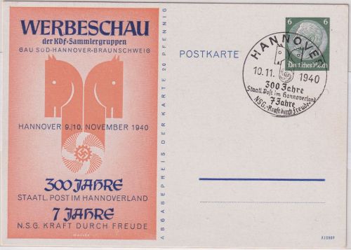 DR - Hannover 300 Jahre Staatl. Post 6 Pfg. Privatganzsache SST 1940