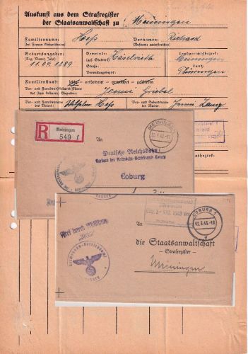 DR - Coburg/Meiningen Frei d. Ablösung Dienstbrief (hin+her) 1943
