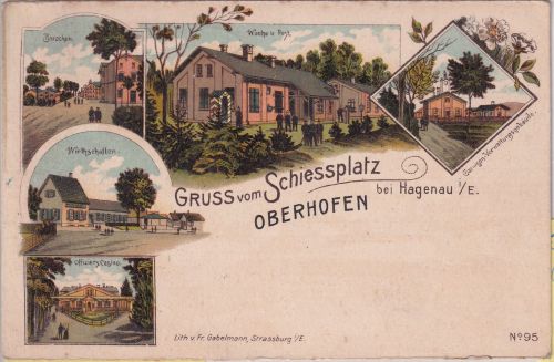 Frankreich/Elsass - Oberhofen b. Hagenau Schießplatz farb. Mehrbildlitho 1914