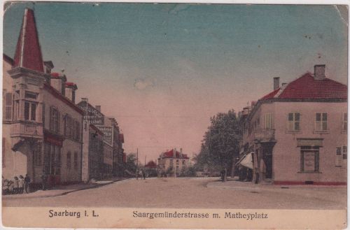 Frankreich/Lothringen - Saarburg Saargemünder Str. Marktplatz farb. AK 1918