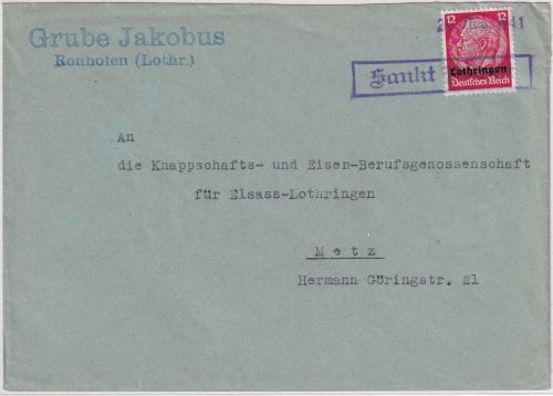 Dt. Bes. Lothringen - Sankt Privat Not-Ra1 20. AUG 41 Brief Ronmhofen - Metz