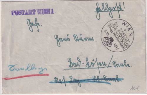 DR - Wien 47. Dt. Philatelistentag 1941 SST Feldpostbrief n. Bad Kösen
