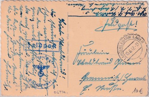 DR - Langenlebarn Lager 1942 Feldpostkarte n. Chemnitz - Luftkriegsschule 7