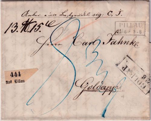 Preussen - Pillau 21/6 Ra2 Paketbegleitbrief n. Goldapp 1862 - mit Inhalt