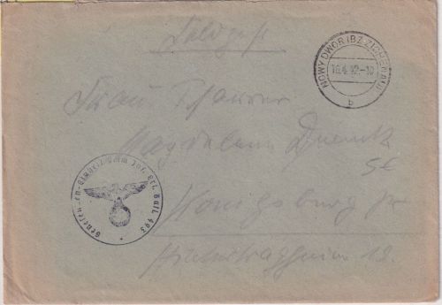 DR - Nowy Dwor (Bz. Zichenau) 1942 Feldpostbrief n. Königsberg - mit Inhalt