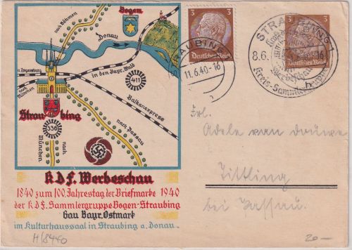 DR - Straubing 1940 KdF-Werbeschau 3 Pfg. Privatganzsache+Zusatz n. Tittling