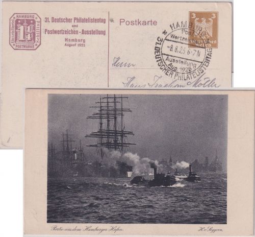 DR - Hamburg 31. Dt. Philatelistentag 3 Pfg./1 1/4 Sch. Privatganzsache SST 1925