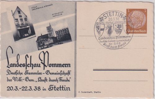 DR - Stettin Landesschau Pommern 3 Pfg. Privat-Ganzsache SST 1938
