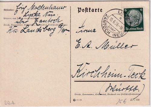 DR - Lipke ü. Zantoch (Neum.) Poststelle I karte n. Kirchheim 1936