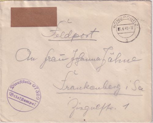 DR - Wongrowitz 1940 Feldpostbrief (Fp.Nr. 07329) n. Frankenberg