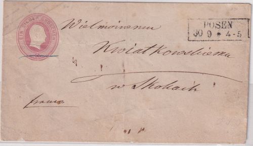 Preussen - 1 Sgr. Friedr. Wilhelm Ganzsache/Brief Ra2 Posen 30/9 n. Skockack