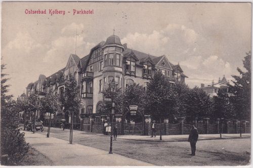 Polen/Pommern - Stettin Kolberg Parkhotel sw-AK Bahnpost Colberg Belgard ca.1918