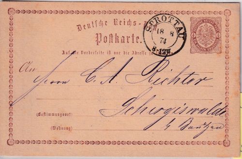 DR - Sprottau 18/8 74 nachv. preuss. K2 1/2 Gr. Brustschild Ganzsache