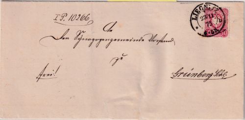DR - Liegnitz 23/11 75 nachv. preuss. K2 Brief n. Grünberg