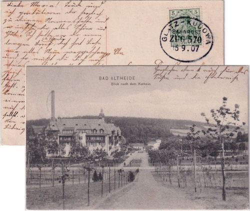Schlesien - Bad Altheide Kurhaus sw-AK Bahnpost Glatz Kudowa Z. 570 1907