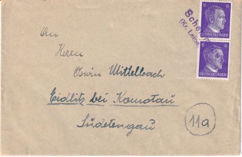 DR - Schennensee (Kr. Leipa, Westpr.) Not-L2 Brief n. Eidlitz b. Komotau 1944