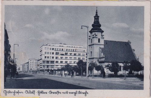 Polen/Westpreussen - Gotenhafen Adolf-Hitler-Str./evang. Kirche sw-AK 1942