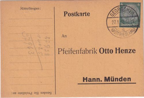DR - 6 Pfg. Hindenburg GA-Ausschnitt Karte Georgsheil - Hann. Münden 1938