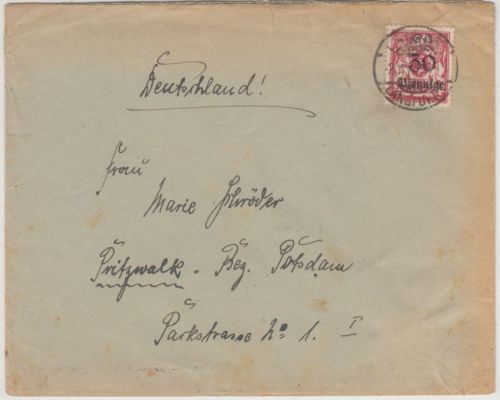 Danzig - 30 Pfg./50 M. Überdruck Brief D,-Langfuhr - Pritzwalk 2.11.23