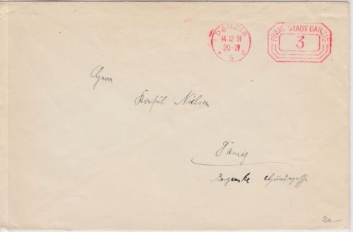 Danzig - 3 Pfg. Postfreistempel Ortsdrucksache Danzig 5 14.12.31