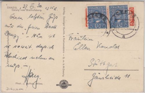 Danzig/Polen - 2x5 Pfg. Wappen/2x15g Sienkiewicz Karte Tczew/Dirschau 1930