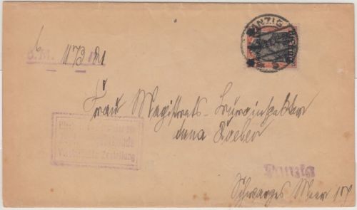 DR - 1 M./30 Pfg. Germania/Überdruck Orts-Zustellukrunde Danzig 5 29.4.21