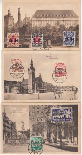 Danzig - Danzig 1 3.5.21 5 versch. bildseitig frankierte Ansichtskarten geprüft