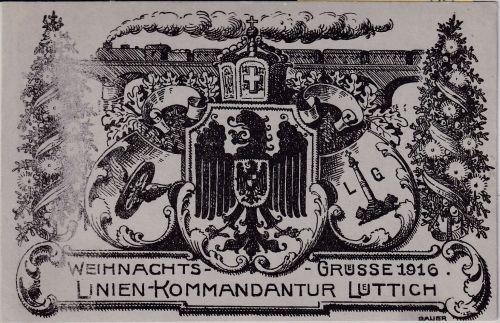 LP Belgien - Lüttich 1916 Weihnachtskarte d. Linien-Kommandantur n. Stuttgart
