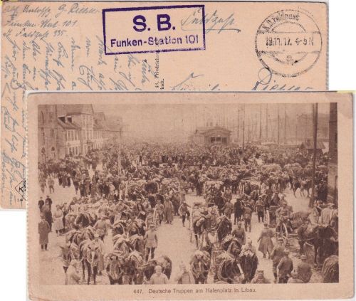 Postgebiet ObOst - "Funken-Station 101" Feldpostkarte (AK Libau) n. Metz 1917
