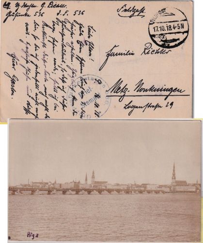 Postgebiet Ob.Ost - Gruppenfunkenstation 536 Feldpostkarte (AK Riga) 1918 n Metz
