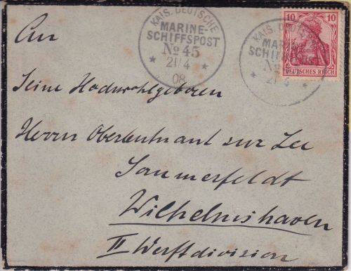 DP China - 10 Pfg. Germania Brief K1 Kais. Deutsche MSP No.45 21.4.08
