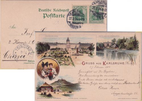 DR - Karlsruhe 1904 Mehrbild-Farblitho n. CHINA (Syfang)