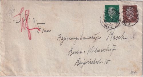 DR - 50+8 Pfg Reichspräsidenten Rohrpost-Ortsbrief Berlin W80 30.3.29